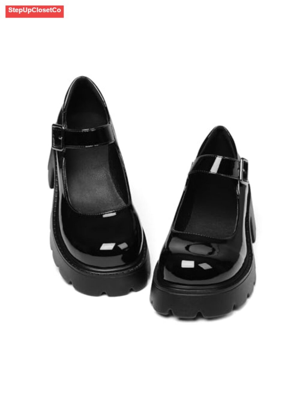 Chunky Mary Janes Platform Heels with Ankle Strap Non-Slip PU Oxfords